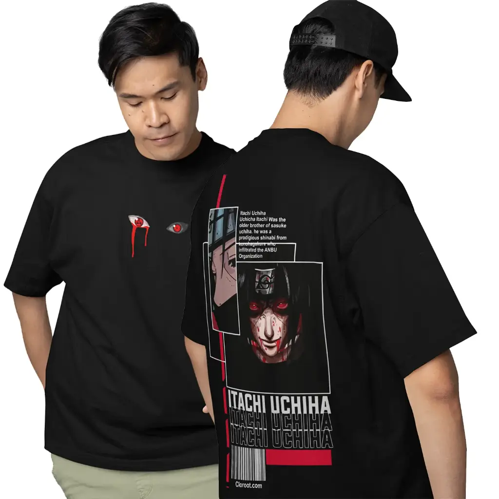 Black Anime Oversized T-Shirt for Men – 220 GSM French Terry | Itachi Uchiha Naruto Print