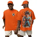 Cloroot Goku Printed Oversized T-Shirt for Men | Orange | 240 GSM Heavy Cotton | Anime Streetwear | Unisex Casual Wear