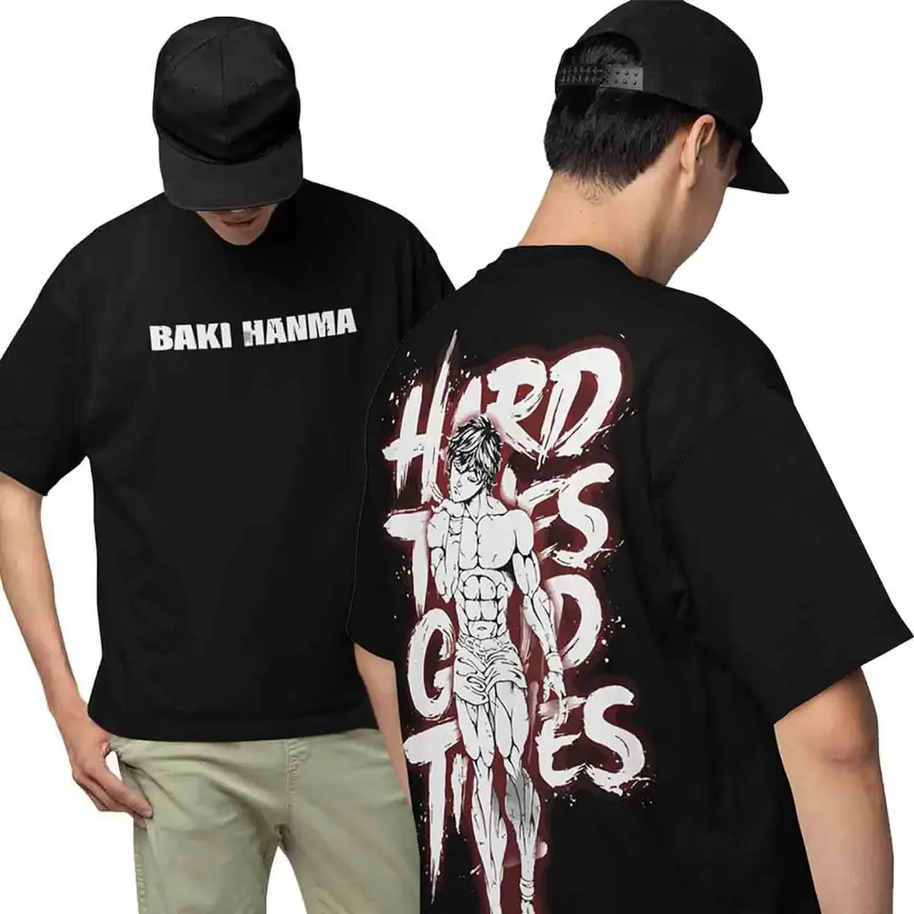 Cloroot Baki Hanma Oversized T-Shirt for Men | Black Anime Graphic Tee | 220 GSM Cotton Terry