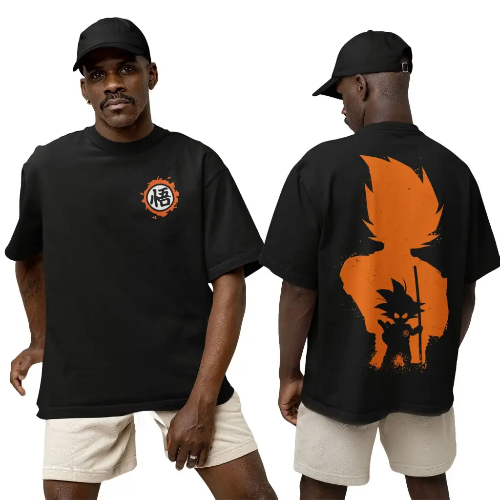 Cloroot Black Oversized Goku T-Shirt for Men | Dragon Ball Inspired Print | 220 GSM Cotton | Anime