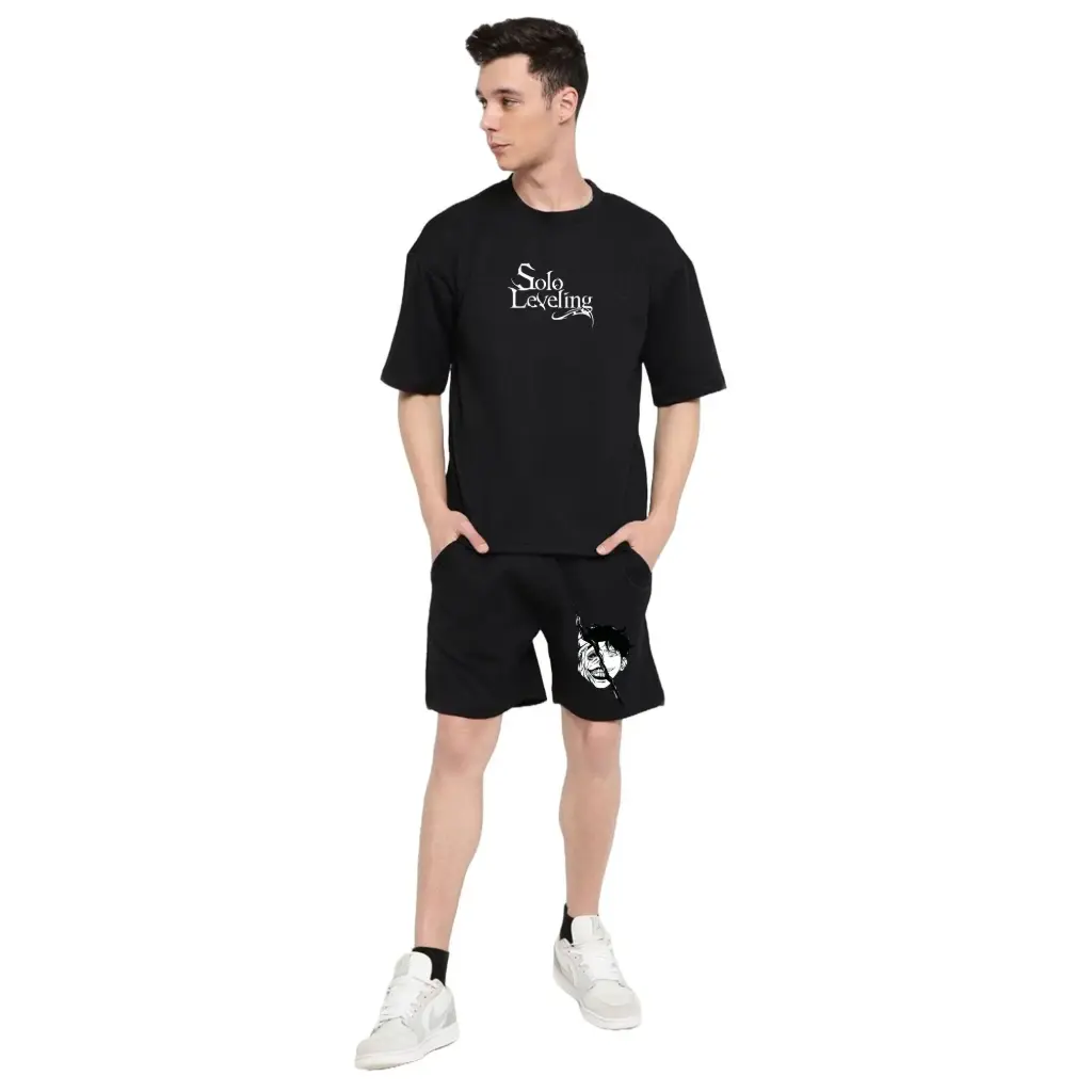 Black Solo Leveling Co-ord Set | 240 GSM Relaxed Fit T-shirt & Short