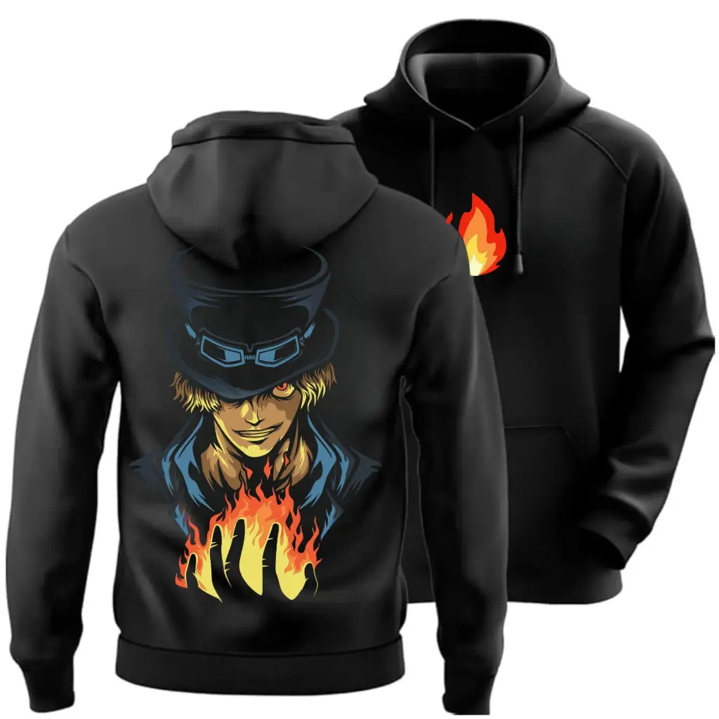 Sabo One Piece Black Hoodie – Anime Oversized Streetwear Unisex