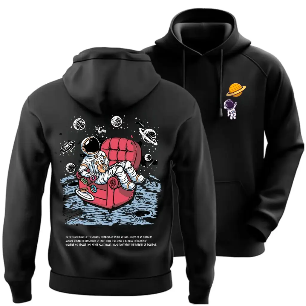Astronaut Black Hoodie – Space Theme Oversized Unisex Streetwear