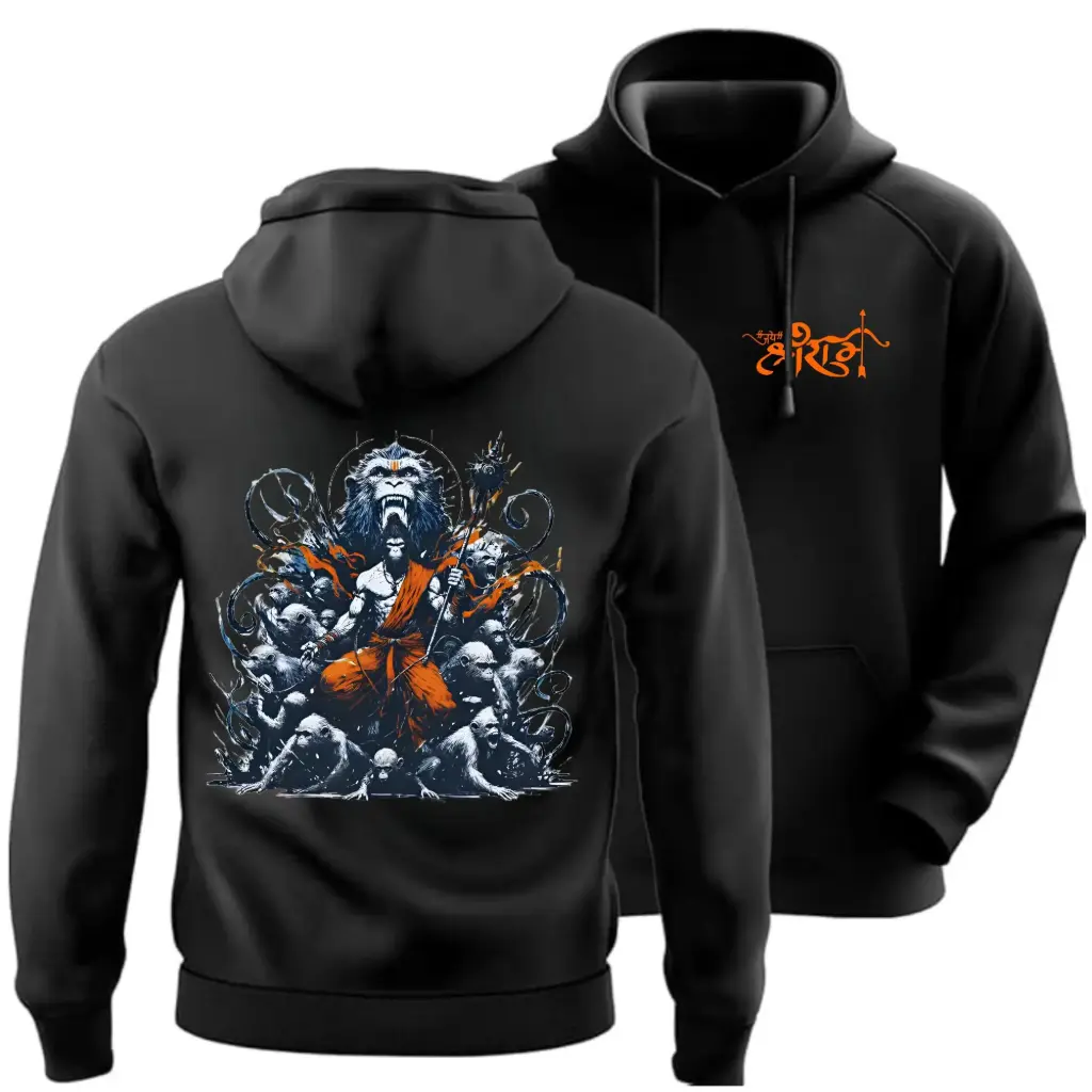 Jai Shree Ram Black Hoodie – Hindu Devotional Oversized Unisex Streetwear
