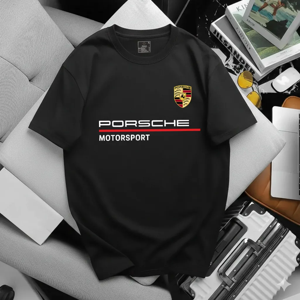Black Motorsport Printed T-Shirt for Men – Regular Fit | Cloroot (S)