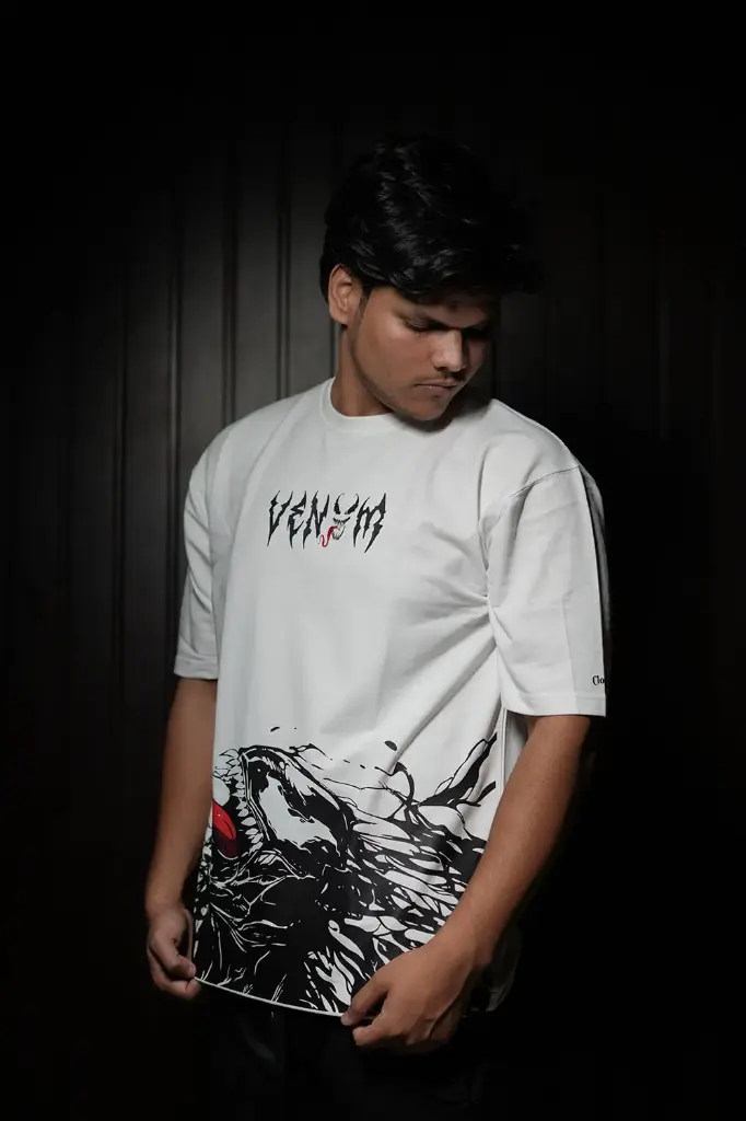 White Venom Printed Oversized T-Shirt For Men – 220 GSM Cotton Terry