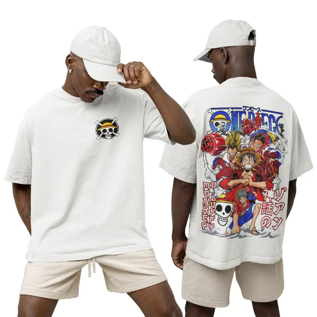 White One Piece Anime Oversized T-Shirt For Men  – 220 GSM  French Terry
