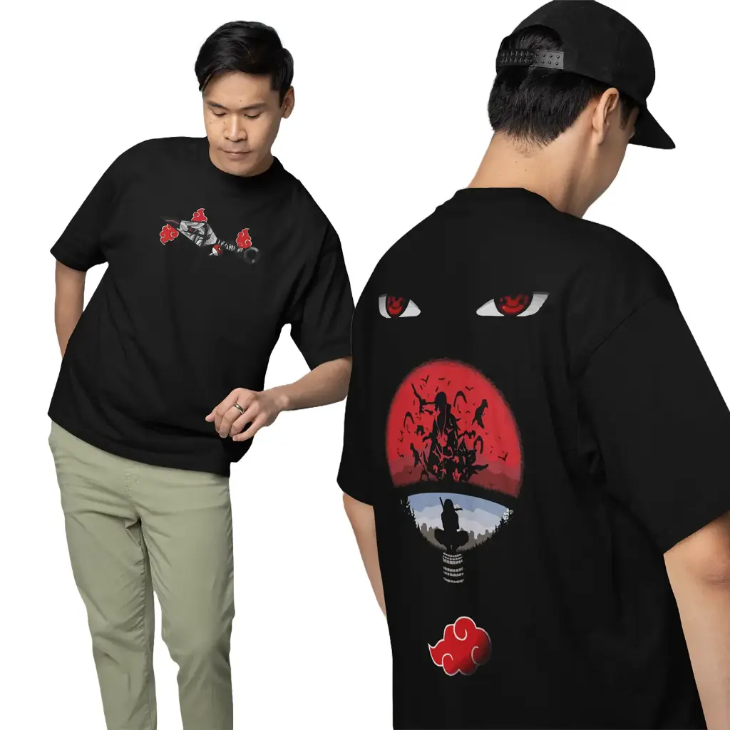 Black Uchiha Clan Oversized Anime T-Shirt For Men – 220 GSM French Terry