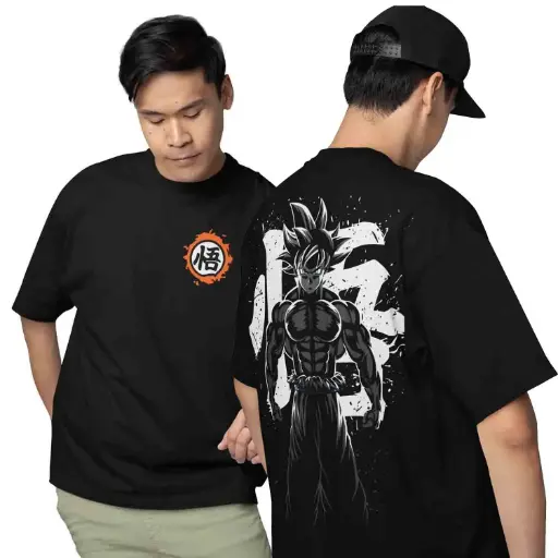 Cloroot Goku Oversized T-Shirt for Men | Black Dragon Ball Z Anime Tee | 220 GSM Cotton |