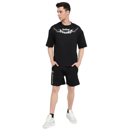 Black “Fueling Dreams” Co-ord Set | 240 GSM Relaxed Fit T-shirt & Short