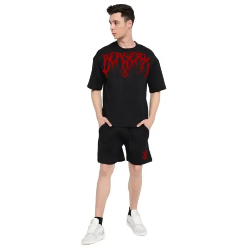 Black Gothic Red Print Co-ord Set | Relaxed Fit | 240 GSM Premium Cotton